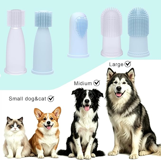 5-Pack with Cases Silicone Finger Toothbrush for Dogs and Cats, Soft Bristle Dental Brush, Three Different Models, Suitable for Various Types of Dogs and Cats