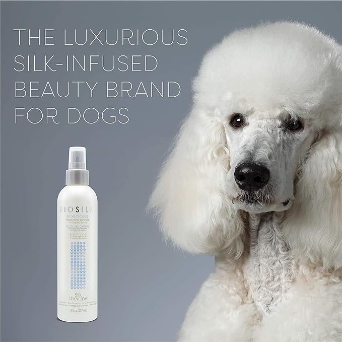 BioSilk for Dogs Silk Therapy Deep Moisture Waterless Shampoo Spray, No Rinse Between-Bath Dog Grooming Spray, Sulfate and Paraben Free, pH Balanced, Made in USA, 8 Fl Oz - 2 Pack