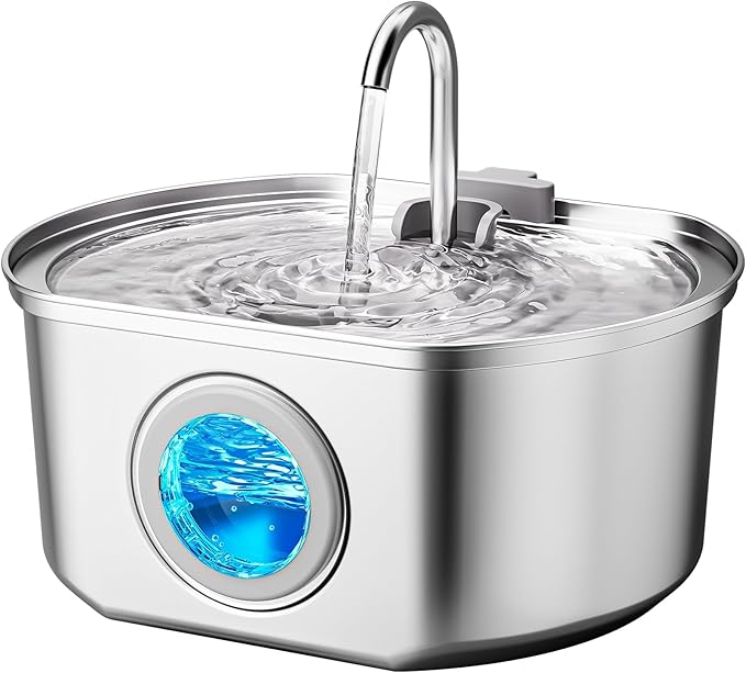 Cat Water Fountain Stainless Steel: 108oz/3.2L Cat Fountain for Drinking - Pet Water Fountain Inside - Automatic Dog Watering Dispenser Bowl - Pet Feeding & Watering Supplies - Water Level Window
