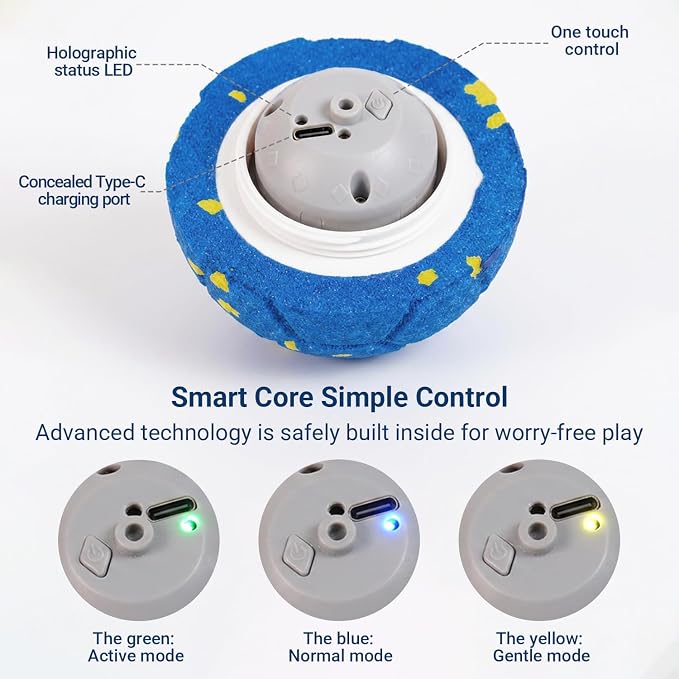 Smart Interactive Dog Ball, Automatic Moving Dog Toy with 3 Play Modes, Durable E-TPU Material, IP65 Active Moving Pet Toy Ball for Medium and Large Dogs, Blue
