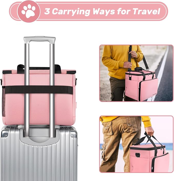 6-Set Dog Travel Bag with Bowls & Food Containers, Pink