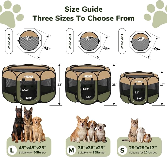 Dog Playpen, Portable Puppy Pet Crate Indoors for Small/Medium/Large Dogs Cats Rabbits, Foldable Dog Cage Enclosure for Outdoor, Pop Up Dogs Tent Kennel with Carrying Case, Olive Green