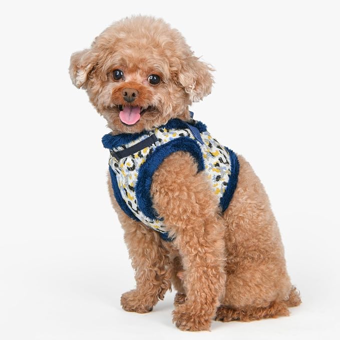 Puppia Huxley Vest Dog Harness Step-in Warm Winter Leopard Pattern for Small and Medium Dog, Blue, X-Large