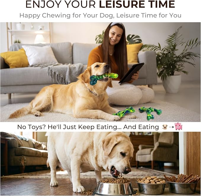Kseroo Dog Chew Toys, 3-Pack, Peanut Butter, Medium & Large Dogs, Green | Indestructible, Heavy Duty, Rock-Hard Solid Nylon Bones for Medium/Large Dogs 25-100lbs, Tough, Long-Lasting, Keep Them Busy