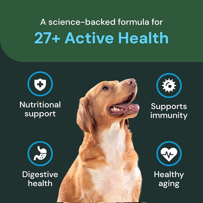 VetriScience Veterinary Strength 27+ Active Health, Duck, 60 Chews | Comprehensive Dog Multivitamin for Dog Health & Wellness, Digestive Support