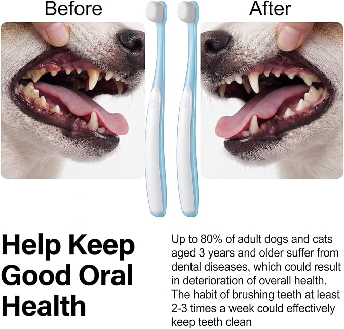 2 Pcs Puppy Toothbrush, Ultra Soft Mini Head Toothbrush for Small Dogs & Soft Dog Toothbrushes, Deep Dental Cleaning for Puppies, Kittens & Tiny Pets (Light Bue)