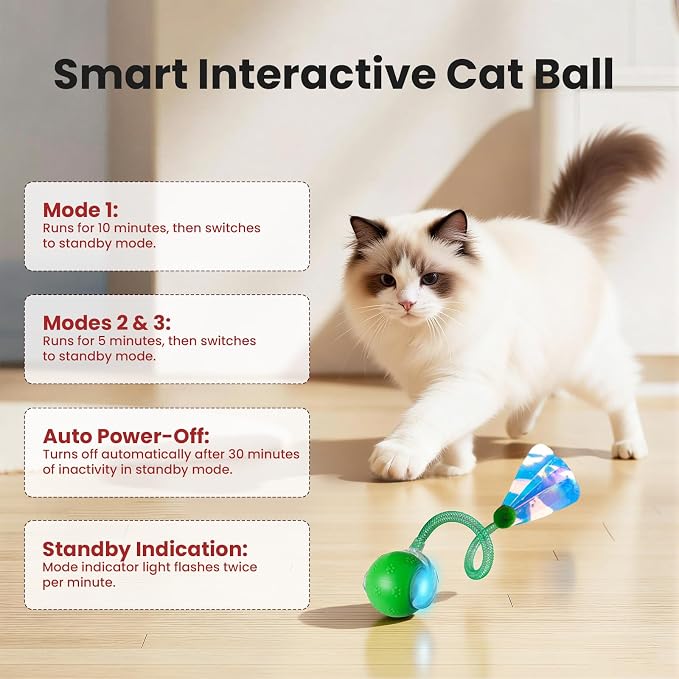Rocfish Durable Interactive Cat Toys for Indoor Cats (Green, 03) | Smart Automatic Cat Chase Ball Toy, Upgraded Speedy Tail Kitten Toy for Bored Indoor Adult Pets