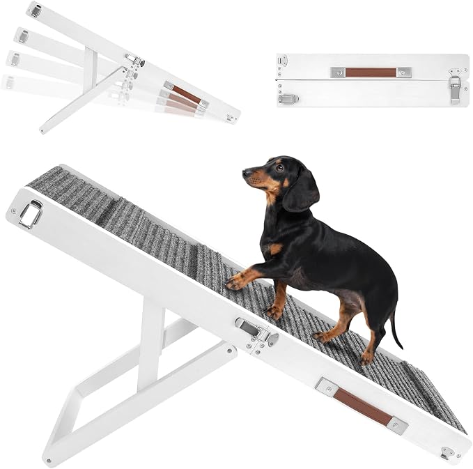 2026 Upgraded Dog Ramp for Couch, Foldable Small Dog Ramp for Sofa, 4 Adjustable Height from 13'' to 21", Portable Stable Pet Step with Non-Slip Pad, Pet Ramps Use for Couch Stairs, White