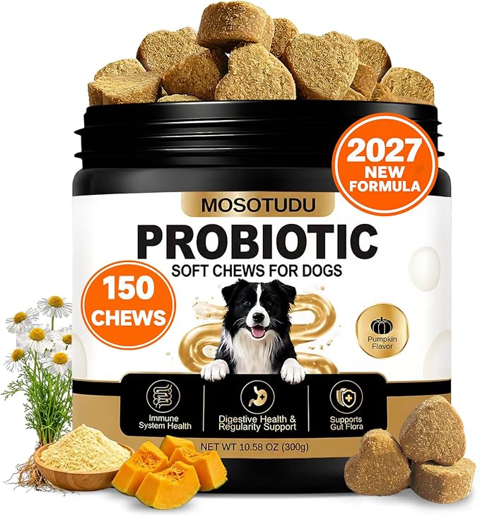 Probiotics for Dogs - Gut Health, Immune Support, Diarrhea, Gas & Constipation Care | with Prebiotics, Digestive Enzymes & Pumpkin - Dog Probiotic Soft Chews, 150 Count