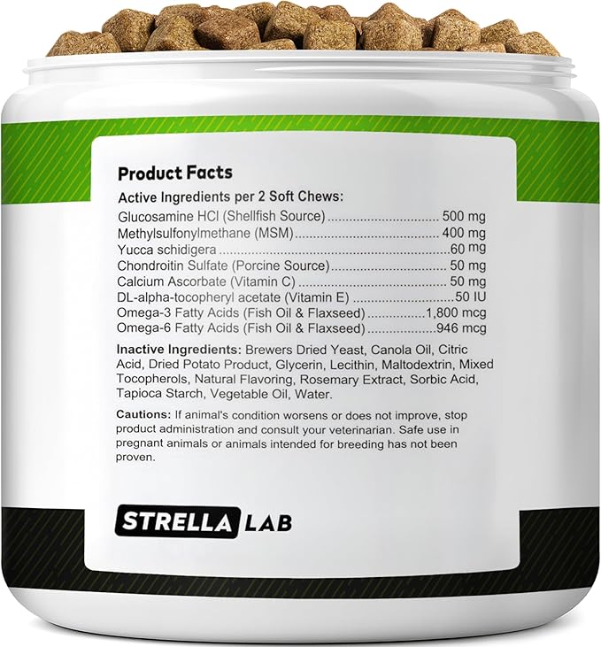 Glucosamine Treats for Dogs - Joint Supplement w/Omega-3 Fish Oil - Chondroitin, MSM - Advanced Mobility Chews - Joint Pain Relief - Hip & Joint Care - Chicken Flavor - 120 Ct - Made in USA