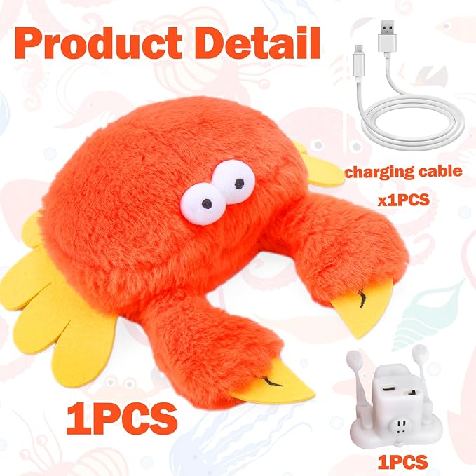 Mity rain Interactive Dog Toy, Crab, Rechargeable Plush & Squeaky