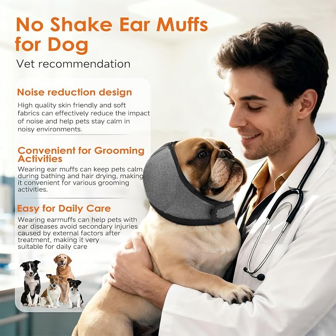 Upgraded Dog Ear Muffs for Noise Protection & Bath, NoShake EarWrap for Hematoma Prevention, Drying & Anxiety Relief, Elastic Waterproof Dog Ear Protector with Soundproof Sponge (Pink, Medium)