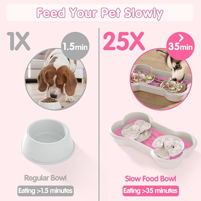 Anti-Choking & Non-Slip Interactive Dog Slow Feeder Bowl - Maze Puzzle Feeder, Bloat Stop, Large Breed Dogs - Pink