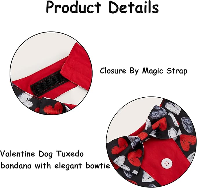 Valentine Dog Tuxedo Bandana with Bow Tie, Large, XS