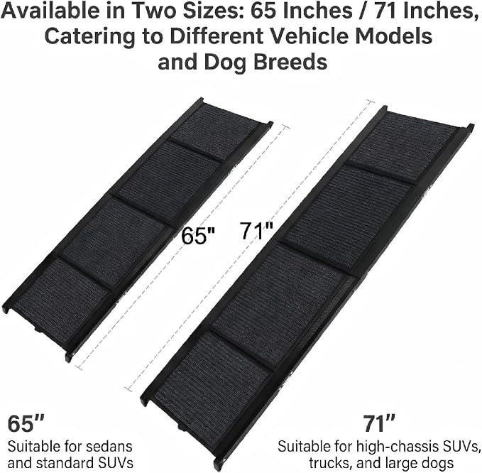 65 Inch Folding Dog Ramp, Anti-Slip Portable Pet Ramp, Aluminum Frame 250LBS Capacity, 4-Fold Lightweight Dog Ramp for Cars SUV & Home, Joint Protection for Senior & Large Dogs