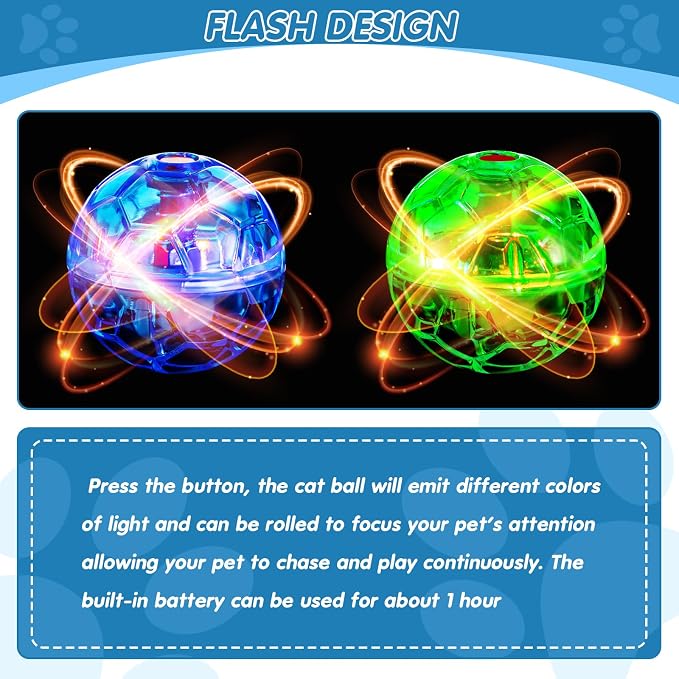 Sratte 6 Pcs Cat Ball Ghost Hunting Light up Toy | Motion Activated Toy for Indoor Exercise, LED Motion Sensor Triggers Colorful Lights, Interactive Play, Transparent