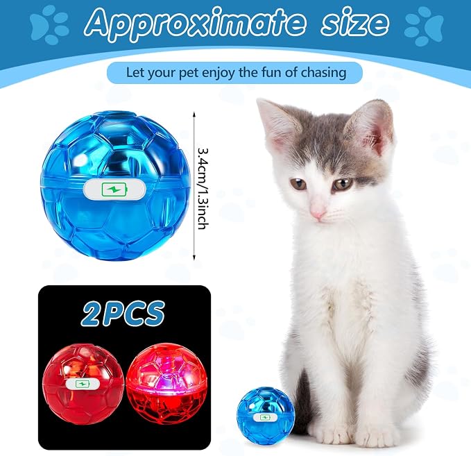 Sratte 2 Pcs Rechargeable Cat Ball Ghost Hunting Light up Cat Balls Toys Motion LED Motion Activated Flash Glowing Lighted Dog Interactive Toys Pet (Red and Blue)