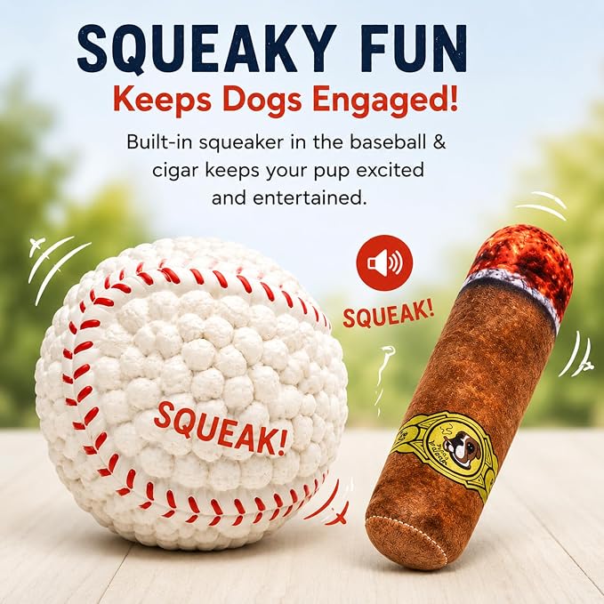 Dog Toys for Small Dogs, 5 Pack Puppy Toys with Squeaky Baseball Toy, Plush Cigar Toy, Rope Tug Toy & Poop Bag Rolls, Interactive Puppy Chew Toys for Teething Puppies, Small Breed Dogs(White)