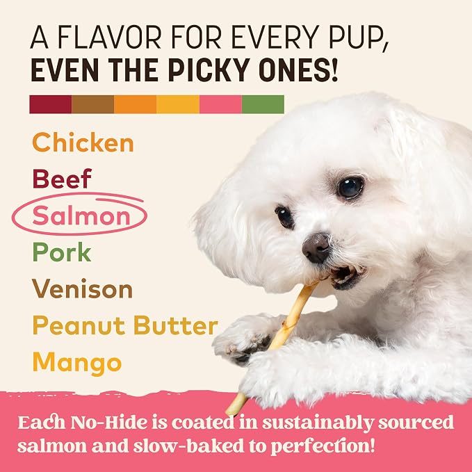 Earth Animal No Hide Stix - Long Lasting Rawhide Free Small Dog Chews Sticks, Salmon - 80 Count Extra Value Pack