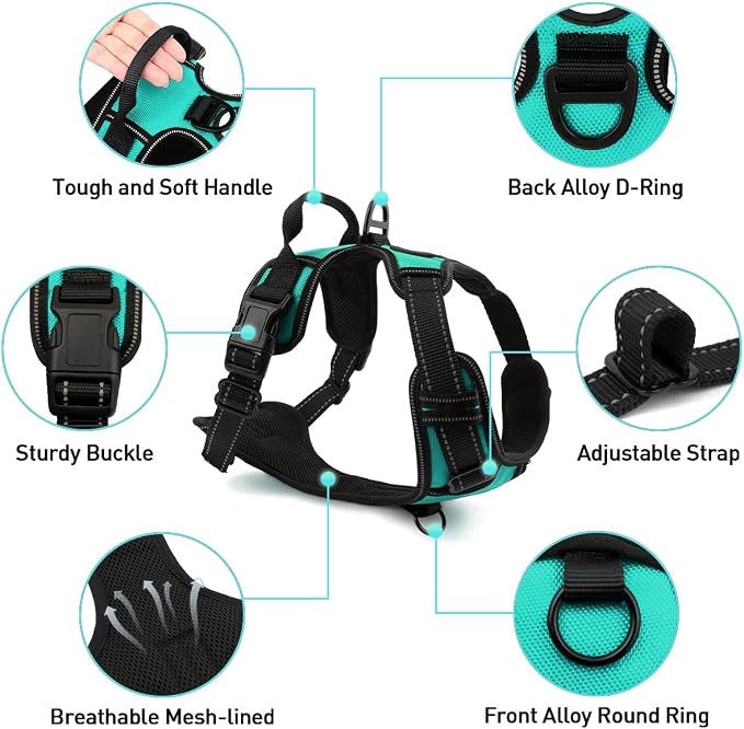 Joytale Dog Harness (Chest: 12-28"), Dog Collar and 6FT x 1" Wide Dog Leash Set, Reflective Neoprene Padded Collar and Leash, and Adjustable Soft Harness with Handle for Dogs