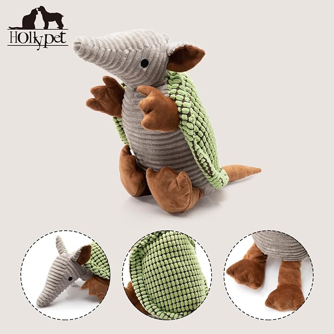 Hollypet Armadillo Squeaky Dog Toys for Medium Large Dogs, 14" | plush stuffed large dog squeak animal toy with unique grunt squeaker textured fabric for teeth cleaning toys