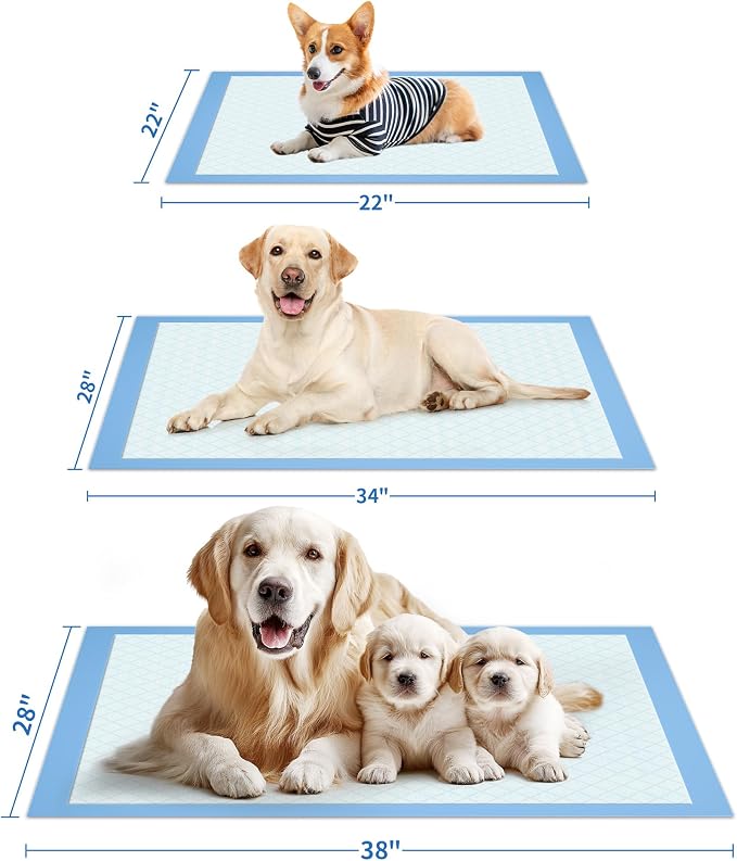 Powools 75-Pack XX-Large Puppy Pads - 38" x 28" Pee Pads for Dogs Potty Training with Leak-Proof Quick-Dry Design, 6-Layer Wee Wee Pads for Dogs, Blue
