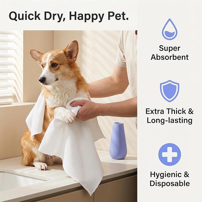 Disposable Pet Bath Towel,10 PCS Portable Pet Grooming Towels,19.6 x 21.6 inch Convenient Pet Cleaning Towel Pet Drying Towels,Absorbent Bath Towel for Medium Dog