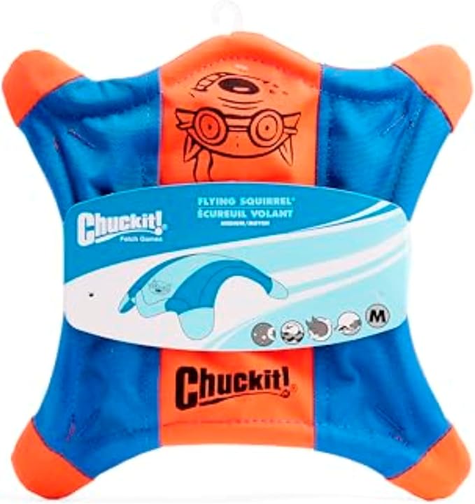 Chuckit! Flying Squirrel Fetch Dog Toy, Medium, 9.5in, Orange and Blue, Pack of 12