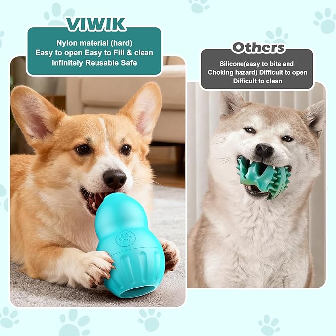 VIWIK Interactive Dog Toys to Keep Them Busy, Frozen Treat Dispensing Dog Puzzle Toy for Small Medium Breeds, Cognitive Dog Enrichment Toys, Freezable Fillable Rubber, Easy to Clean Blue