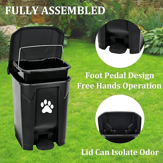 Outdoor Dog Poop Trash Can with Lid, Dog Waste Trash Can Pet Waste Container Pooper Scooper for Yard Garden Kitchen with Removable Inner Bin, Large Garbage Bag, Black