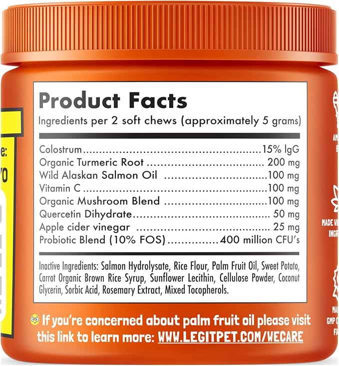 Allergy Relief Chews for Dogs & Immune & Digestive Supplement with Wild Salmon Oil Kelp Colostrum Turmeric Probiotics & Bee Pollen for Seasonal Allergies Anti Itch, Skin Hot Spots 120 Soft Treats