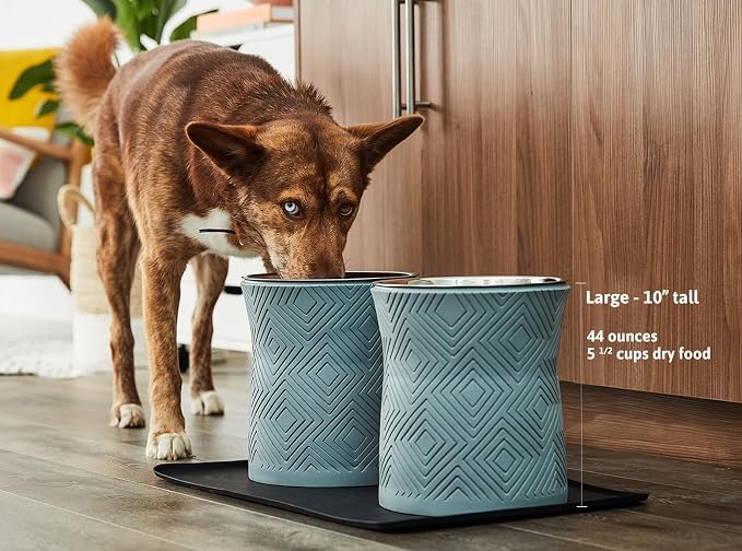 Pet Junkie Santa Fe Single Elevated Dog Bowl Stand with Removable Stainless Steel 44oz Inner Bowl for Medium to Large Breed - Raised Dog Food or Water Station (Large, ICY Gray)