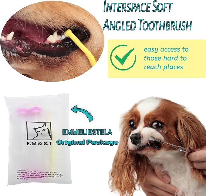 E.M&S.T by Emmeliestella Small Dog & Cat Toothbrush Micro Head, Mini Sized, Cat Dental Care, Pets Toothbrush, Oral Hygiene, Easy to Handle, Deep Clean, Extra Soft Bristles, Independent Packaging 3PCS