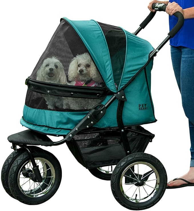 Pet Gear No-Zip Double Pet Stroller - 3 Color Options, Large Gel-Filled Tires