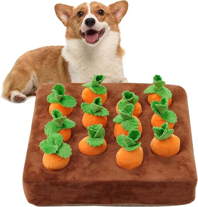 Snuffle Mat & Carrot Puzzle Toy for Dogs, Enrichment Toys with 12 Carrots | Sniff Mat & Interactive Toy, Hide Treats in 12 Carrots, Non-Slip Base, Foraging & Mental Stimulation, Durable & Easy Clean