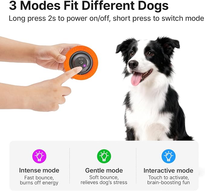 Potaroma Dog Ball with Rope Handle, Motion Activated Bouncing E-TPU Toy | Type-C Fast Charging, 3 Speed Modes, Gentle on Teeth, Medium & Large Breeds 35 lbs Up, Not for Aggressive Chewers, 3.2 Inches