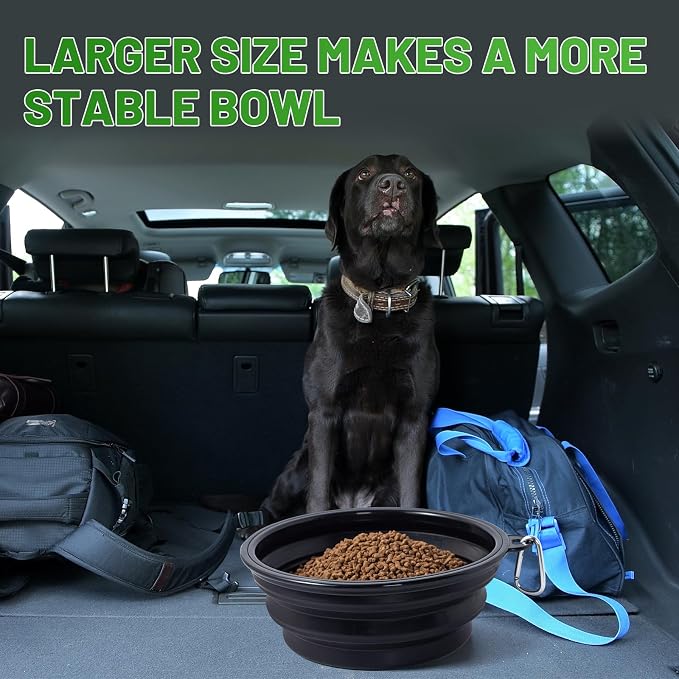 Extra Large Dog Bowl Collapsible, 2 Pack, with Carabiners, Jumbo, Black+Black
