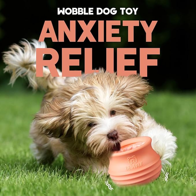 Dog Enrichment Treat Toy, Long-Lasting Wobbly Interactive Freeze Lick Toys for Dogs, Stuffable Puzzle Feeder Toy for Boredom, Silicone Treat Dispensing Chew Toy (Pastel Orange,L)