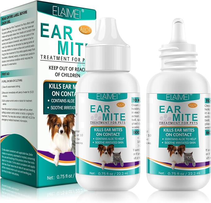 VOSIFSDIY Ear Mite Treatment for Dogs and Cats, 2PCS