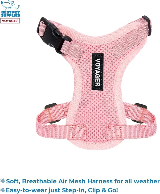 Best Pet Supplies Voyager Step-in Lock Pet Harness w Reflective Pet Leash Combo Set with Neoprene Handle 5ft - Supports Small, Medium and Large Breed Puppies/Cats - Pink Set, XXXS