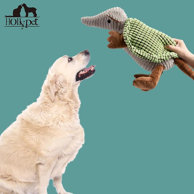 Hollypet Armadillo Squeaky Dog Toys for Medium Large Dogs, 14" | plush stuffed large dog squeak animal toy with unique grunt squeaker textured fabric for teeth cleaning toys