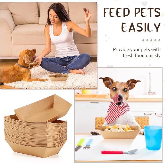 50 Pcs Disposable Pet Bowls Dog Feeding Bowls, 16 oz Cat Puppy Paper Serving Food Tray, Dry and Wet Food Water Dishes, Small Dog Dishes for Travel Picnic Camping Feeding Station