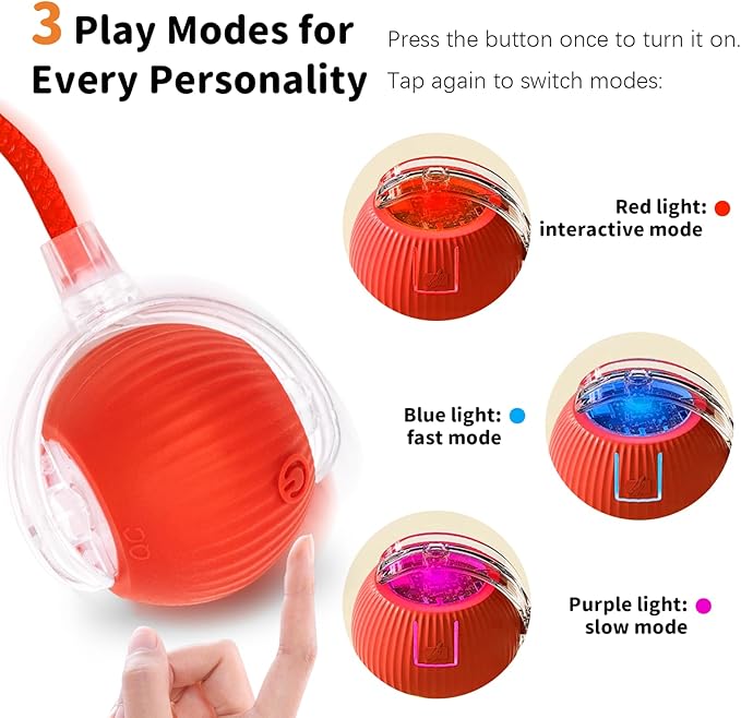Cat Toys for Indoor Cats Smart Automatic Bal Moving Chase Dogs Toy, Red | Ball Rolling for Bored Kitten Pet, Upgraded Speedy Moving Chase Dogs Toy