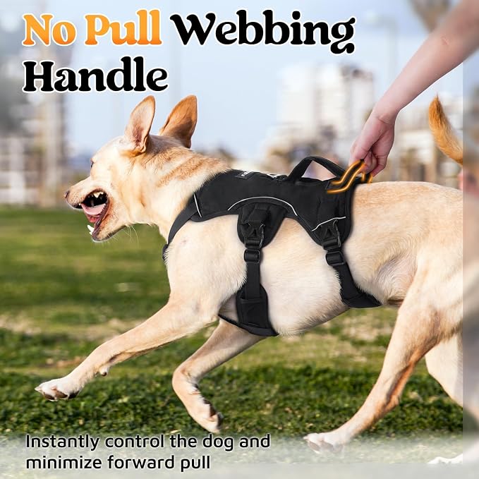 rabbitgoo Escape Proof Dog Harness for Medium, No Pull with Lift Handle | No Escape, Full Soft Padded, Reflective Adjustable Vest, Leash Clip for Walking Hiking Training, Black, Medium