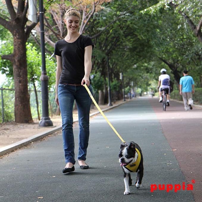 Puppia Soft Dog Harness No Choke Over-The-Head Triple Layered Breathable Mesh Adjustable Chest Belt and Quick-Release Buckle, Yellow, Small