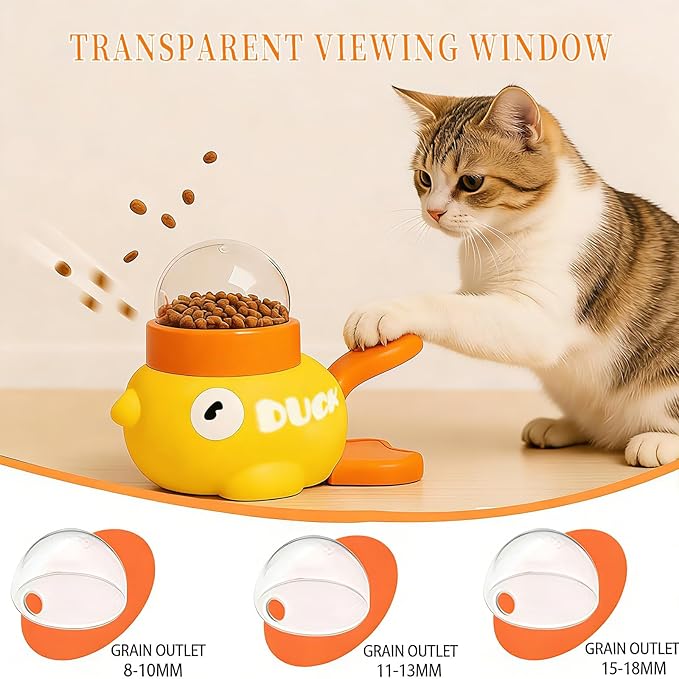 Cat & Small Dog Interactive Treat Dispenser Toy, 2-in-1 Duck Shaped Slow Feeder, Mentally Stimulating Puzzle Toy, Reduces Bloating Anti-Gulping for Indoor Pets