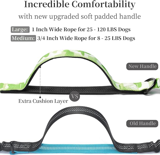 iYoShop Hands Free Dog Leash with Zipper Pouch, White-Green Mix, Large | Waist Leash, Dual Padded Handles, Shock-Absorbing Bungee, Adjustable Waist Belt, Walking and Running