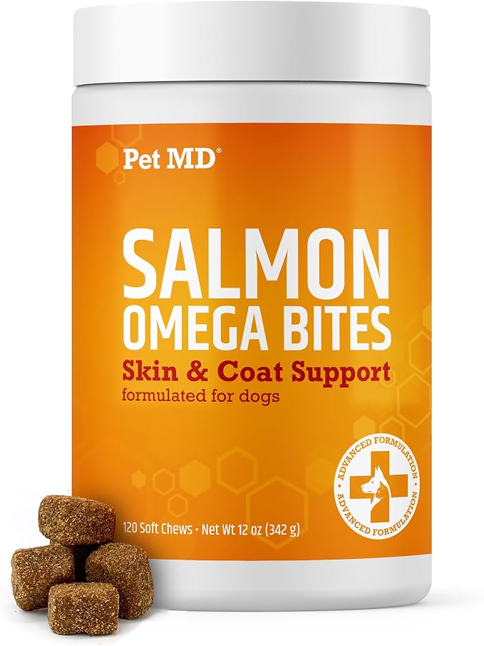 Pet MD Salmon Oil Chews for Dogs - Dog Skin and Coat Supplement - 120ct