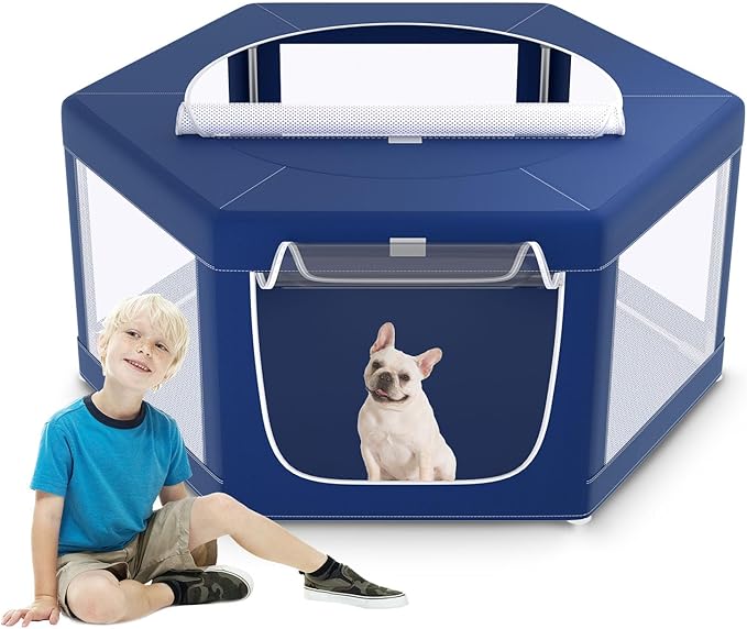XVISHX 45x45 Inches Hexagonal Type Puppy Playpen, Dog Playpen for Puppies or Small Dogs, DogFence Pet Playpen for Indoor & Outdoor, Sturdy Safety Dog Pen with Thickened Fabric, Breathable Mesh