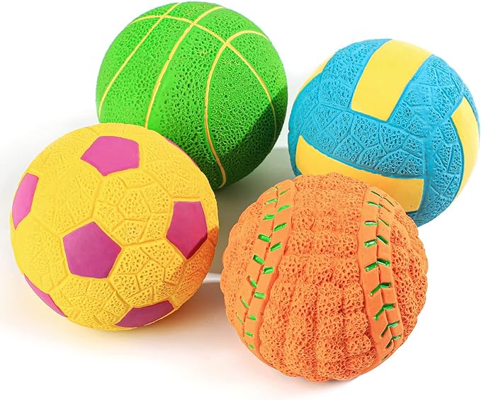 SCHITEC Squeaky Dog Balls, [4 Pack] Interactive Latex Rubber Squeak Dog Toys, 2.4'' Soft Bouncy Fetch Play Ball Toy for Small Dogs Puppies | Squeak Puppy Toy, 2.4” Small Size Ball, Soft Bouncy Rubber Material, Built-in Squeaker, Interactive Fetch